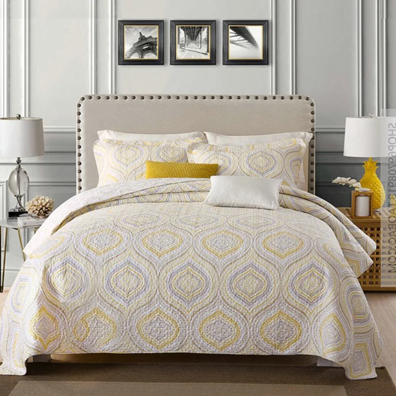 Cotton-Queen-King-Size-3-Pieces-Lightweight-Reversible-Coverlet-Bedspread-Bed-Cover