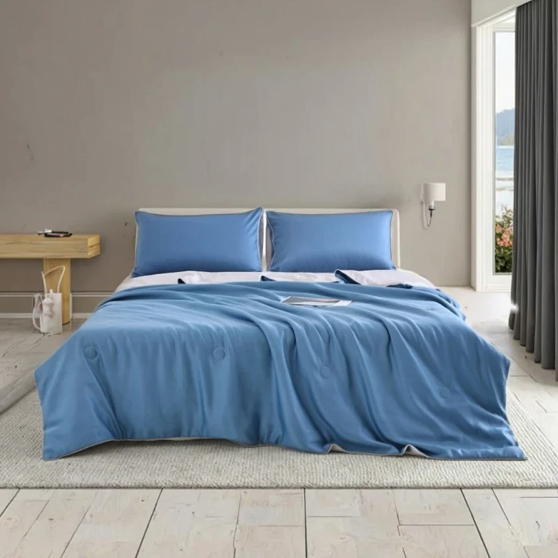 Cozy-4-Piece-Washed-Silk-Solid-Color-All-Season-Bedding-Set-with-Summer-Quilt-300TC-Customizable-Sizes