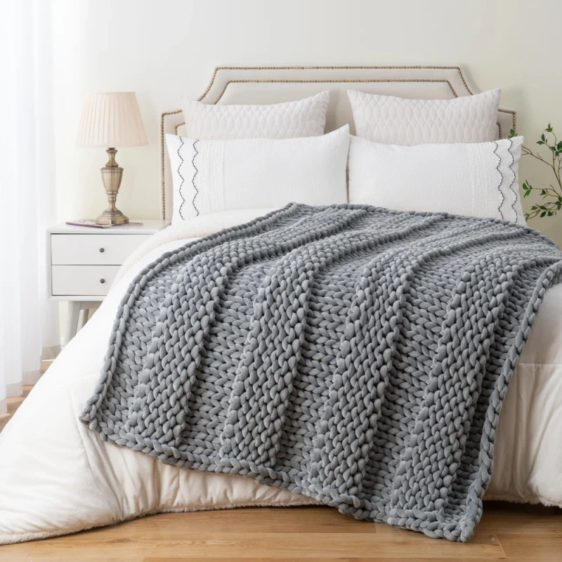 Crochet-Cable-Texture-130-X-180cm-Custom-Size-Polyester-Weighted-Healing-Throw-Blanket-for-Depression