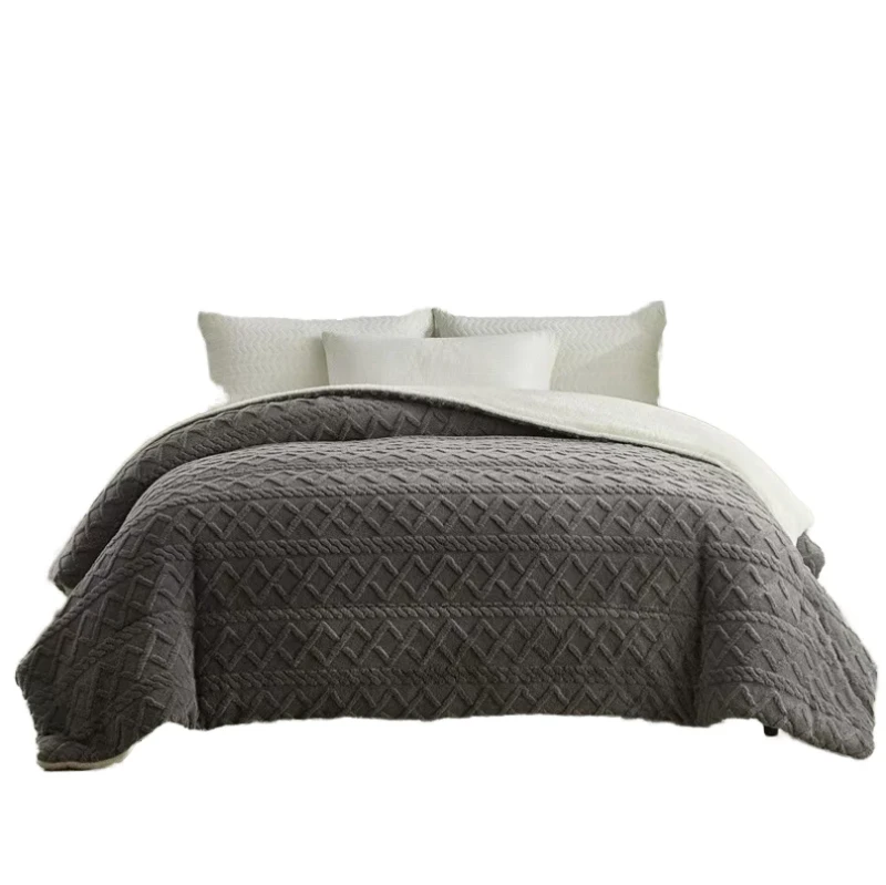 Cross-Border-Tafu-Velvet-Organic-Lamb-Fleece-Patchwork-Quilt-Eco-Friendly-Polyester-Filled-Blanket-Simple-Winter-Reversible