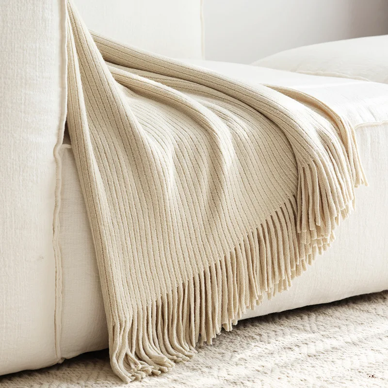 Cross-border-Export-Model-Solid-Color-Knitted-Throw-Blanket-Bed-Runner-Factory-Stock-One-piece-Drop-Shipping-American-style
