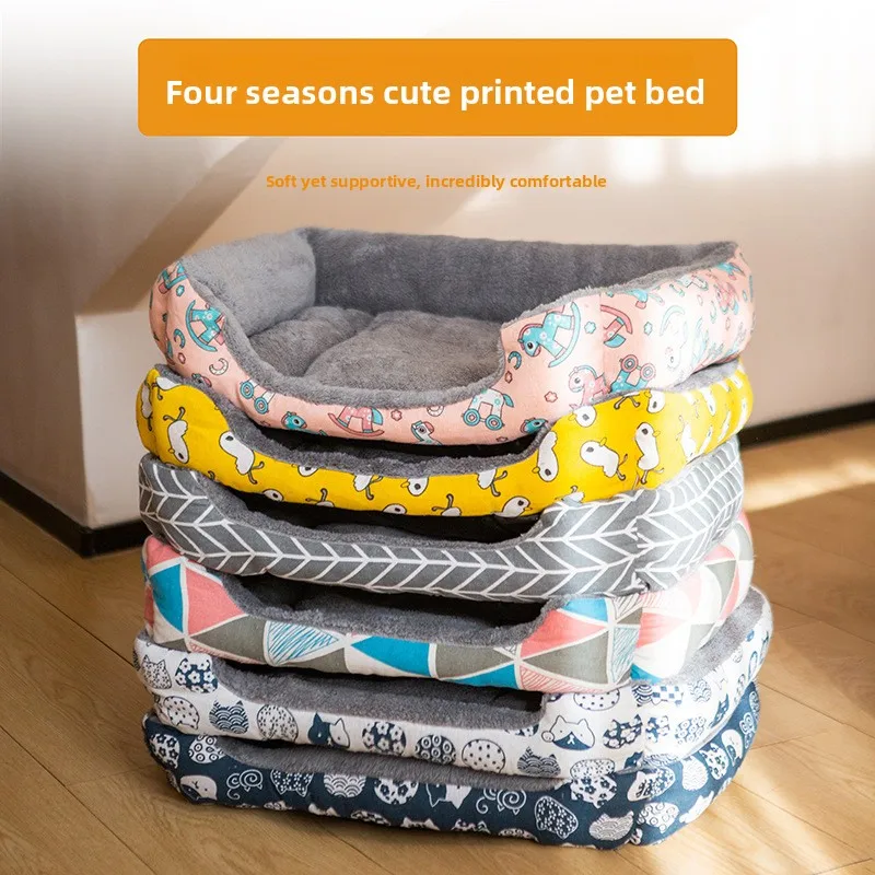 Cross-border-Linen-Pet-Kennel-Long-Square-Thickened-Warm-Mat-for-Large-Dogs-Golden-Retriever-and-Small-Dogs-and-Cats