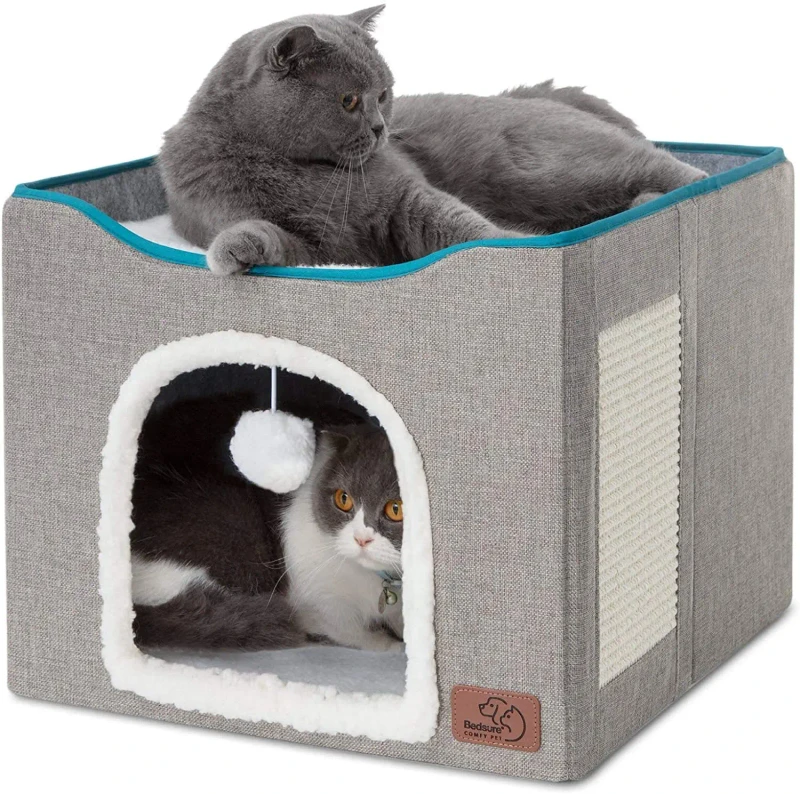 Cube-Shaped-Cute-Foldable-Portable-Fabric-Cat-Scratcher-House-Indoor-Multifunctional-Small-Animal-Pet-Bed