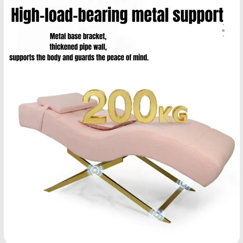 Curved-Lash-Bed-Topper-Beauty-Salon-Massage-Table-Pink-Leather-Stainless-Steel-Base-Curved-Eyelash-Bed