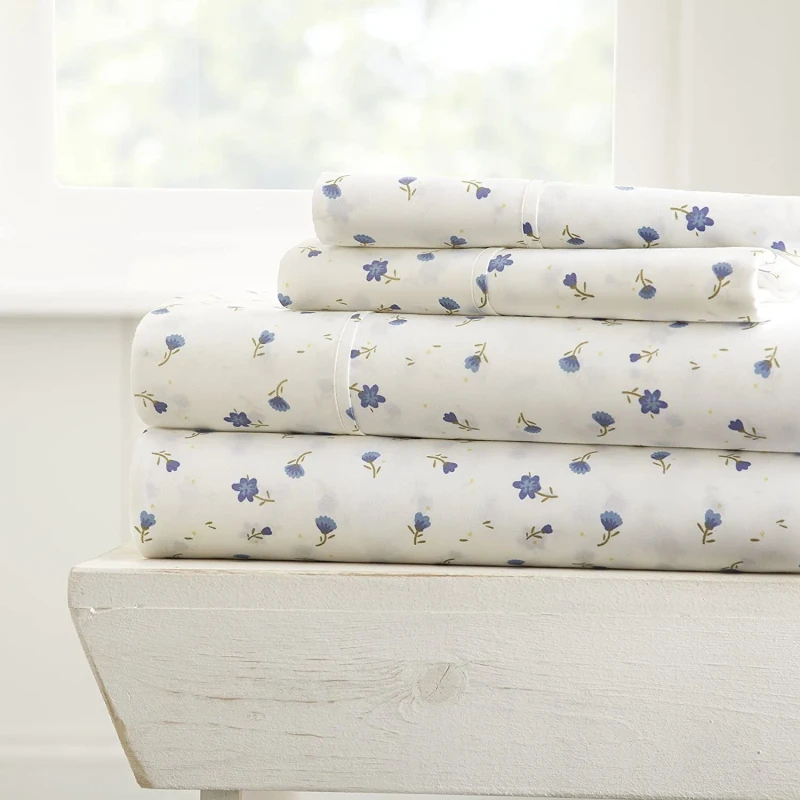 Custom-100-Cotton-4-Pieces-Included-1-Fitted-Sheet-1-Flat-Sheet-2-Pillow-Cases-Bedsheets-Queen-King-Size-Bed-Sheet-Set-for-Home