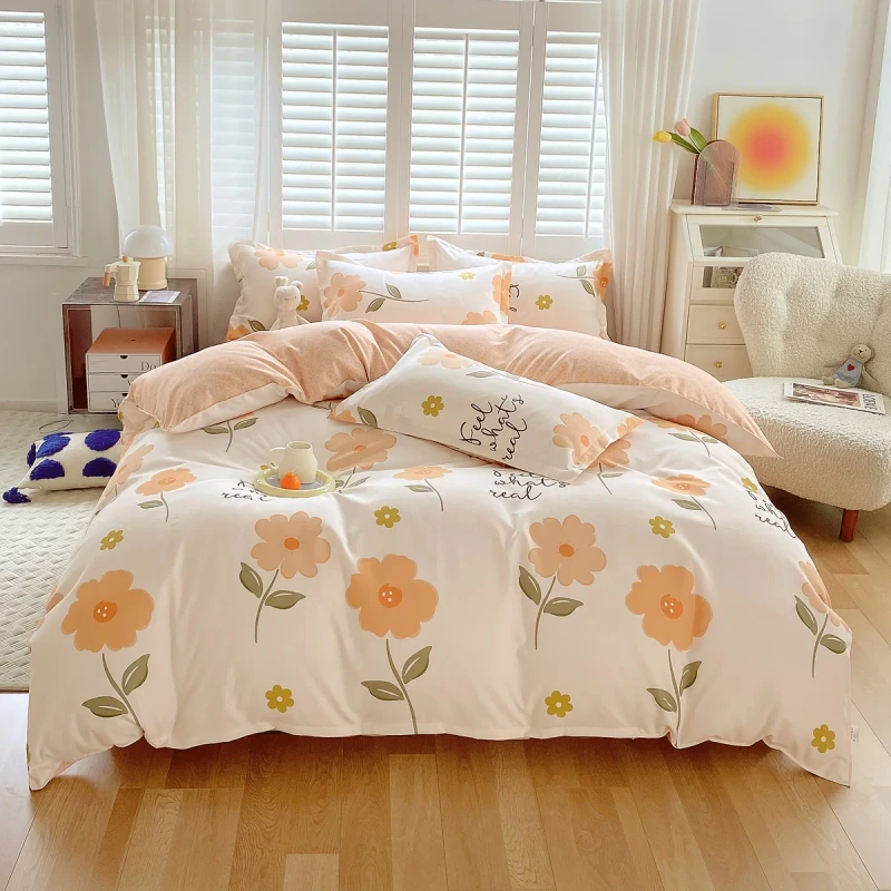 Custom-100-Polyester-Microfiber-Home-Bedding-Sets-130gsm-4pc-Modern-Design-Cartoon-Leaves-Plain-Coloured-Sheet-Duvet-Cover