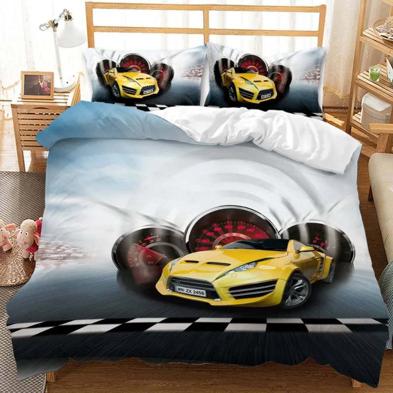 Custom-3D-Print-Car-Cartoon-Eco-Friendly-Oeko-Tex-Waterproof-Floral-Folded-Children-Luxury-4-Piece-Bedding-Set