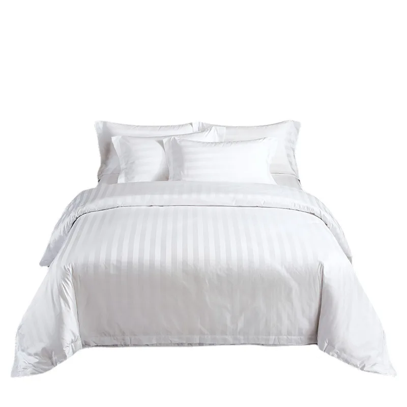 Custom-5-Star-Luxury-Quality-White-3cm-Stripe-100-Cotton-Hotel-Bed-Sheets