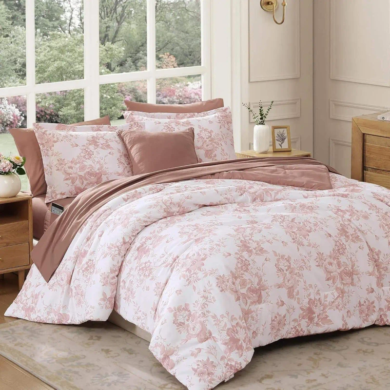 Custom-7-Piece-Floral-Cotton-Comforter-Sets-All-Season-300TC-Cotton-Sheets-Bed-in-a-Bag-for-Bedroom-Home-OEM-ODM-Service-Luxury
