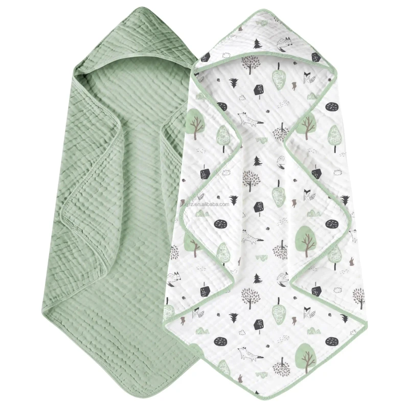 Custom-80-80cm-Green-White-Forest-Pattern-Baby-Hood-Towel-100-Tulle-Cotton-Soft-Absorbent-Woven-Newborn-Bath-Kids-Bedding