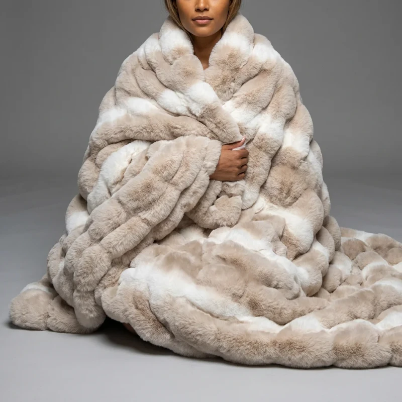 Custom-All-Sizes-Knitted-Stretchy-Soft-Faux-Rabbit-Fur-Heavyweight-Plush-Throw-Blanket-Four-Seasons-Eco-Friendly-Skin-Friendly