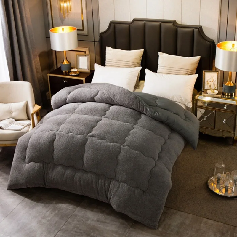 Custom-Autumn-Winter-Thick-Warm-Lamb-Wool-Single-Double-Quilt-Duvet-King-Queen-Size-Grey-Velvet-Comforter-Bedding-Set