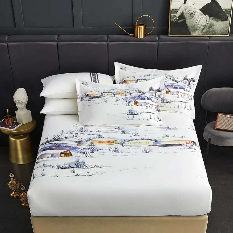 Custom-Bedding-Skin-Friendly-Breathable-Printing-Cotton-Material-Elastic-Flat-Sheet-Washable-Bed-Sheet