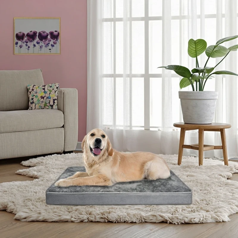 Custom-Comfortable-Triangle-Foam-Linen-Bamboo-Pet-Puppy-Dog-Crate-Bed-Mattress-Orthopedic-Breathable-Modern-All-Seasons