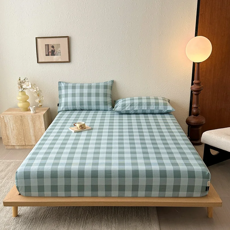Custom-Cotton-King-Size-Bed-Fitted-Sheet-Hotel-Quality-Tartan-Pattern-Double-Size-Plain-Style-Flat-Sheet