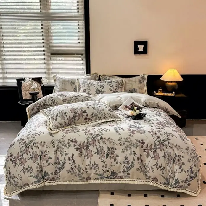 Custom-Design-Modern-Foliage-Print-Home-Textile-100-Linen-4pcs-Duvet-Cover-Water-Resistant-200TCBedsheet-All-Season-Bedding-Set