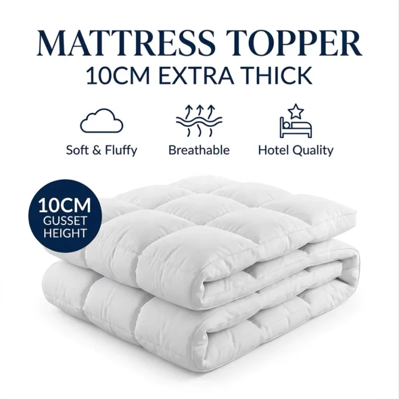 Custom-Hotel-Quality-10cm-Gusset-Microfiber-Mattress-Topper-with-Elastic-Corner-Straps-for-Home-Hotel
