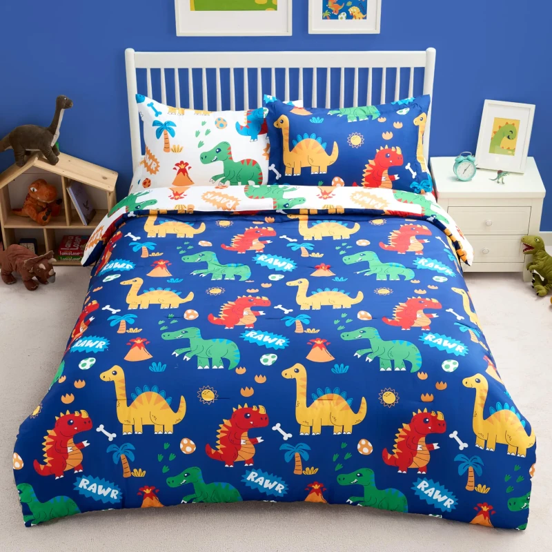 Custom-Kids-Cartoon-Dinosaur-Bedding-Set-Cotton-Reversible-Design-Breathable-Oeko-Tex-Certified-for-Children-Bedroom-OEM-ODM