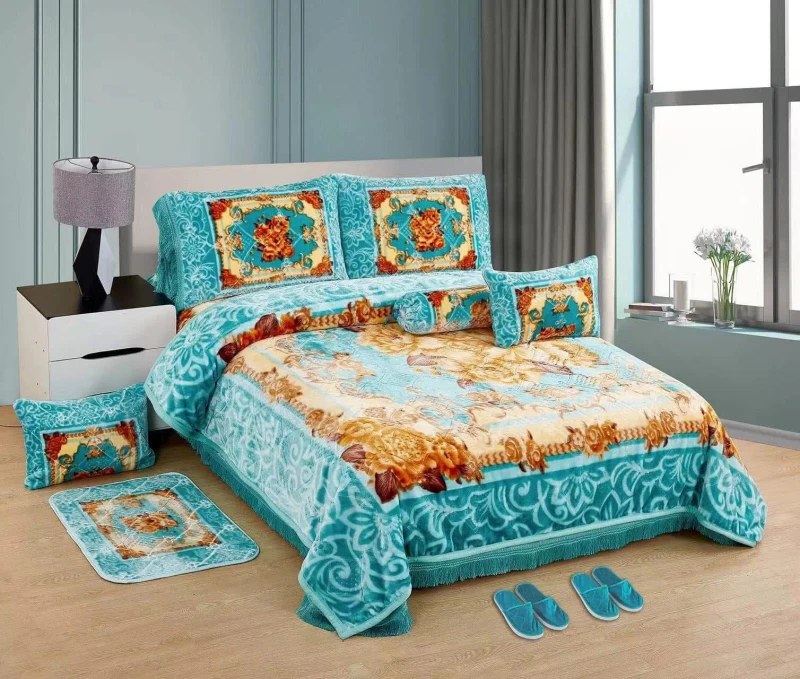 Custom-Logo-10PCS-Raschel-Blanket-Set-King-Size-Embossed-Bedding-Set-Blanket-With-Matching-Carpet-for-Winter