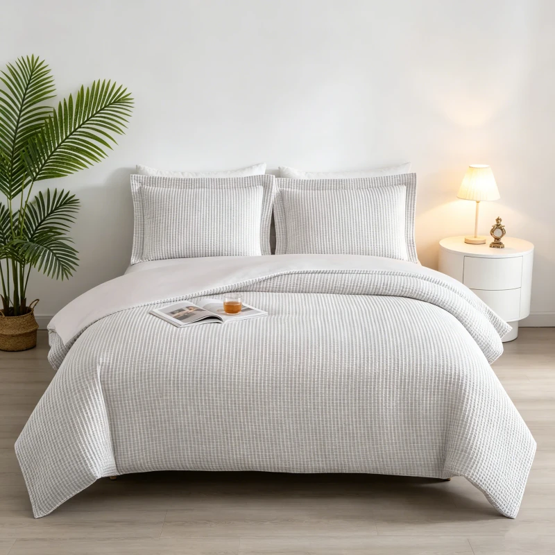 Custom-Logo-Cotton-Fabrics-Queen-Size-3-Pcs-Comfortable-Geometric-White-Duvet-Cover-Set
