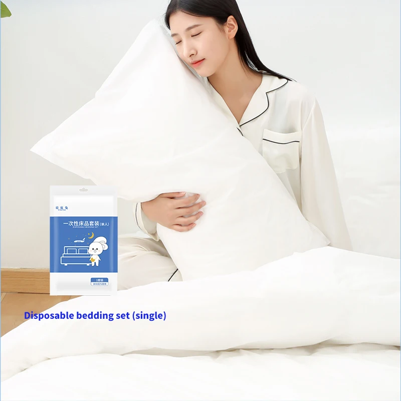 Custom-Logo-Disposable-Bedding-Suit-Travel-Hotel-Luxury-Non-woven-Quilt-Cover-Padded-Bed-Sheet-Three-piece-Set