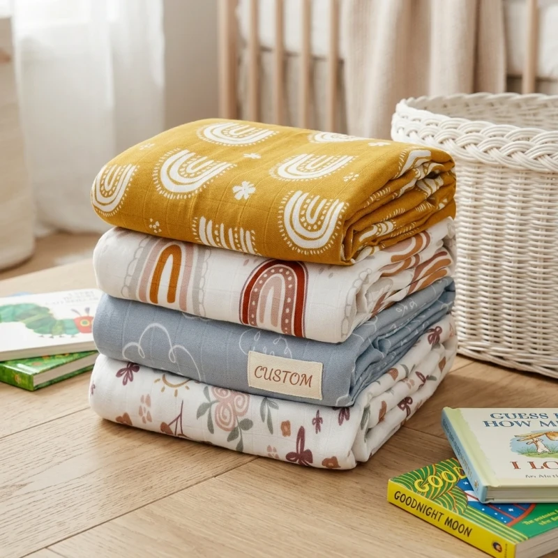 Custom-Logo-Newborn-Swaddle-Wraps-Cotton-Baby-Muslin-Swaddle-Blankets-Breathable-Muslin-Blankets-OEMODM-Kids-Bedding-120-110cm