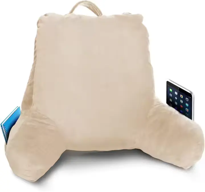 Custom-Logo-Shredded-Memory-Foam-Reading-Pillow-Features-Solid-Pattern-Beige-Cream-Bed-Rest-for-Sitting-Reading-Bed