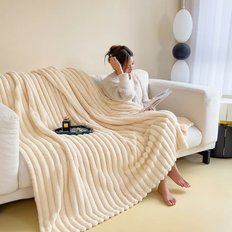 Custom-Logo-Solid-Color-Faux-Fur-Soft-Fleece-Blanket-King-Size-Reversible-Extra-Thick-Throw-Blanket