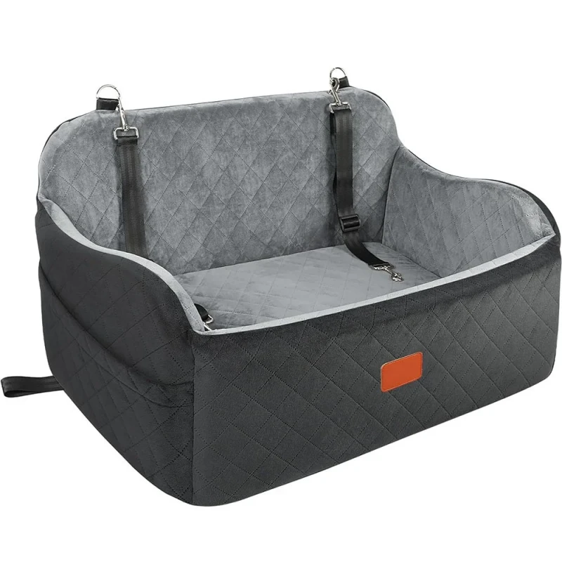 Custom-Luxury-Linen-Dog-Car-Seat-Booster-Elevated-Cushion-with-Safety-Belt-Leash-Personalized-Logo