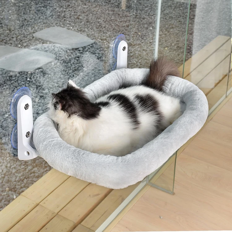 Custom-Modern-Soft-Cozy-Light-Gray-Plush-Cat-Hanging-Bed-Warm-Winter-Small-Cat-Hammock-Window-Installation-with-Sucker