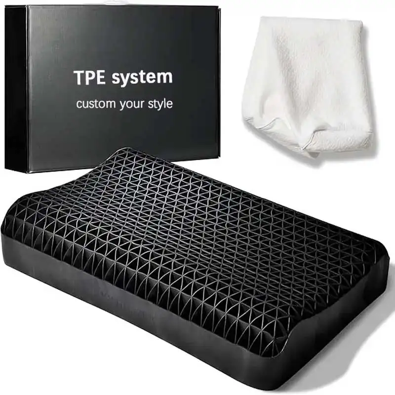 Custom-Modern-Solid-Healthy-Black-Color-TPE-Thermoplastic-Elastomer-Rectangle-Wave-Pillow-for-Neck-Support