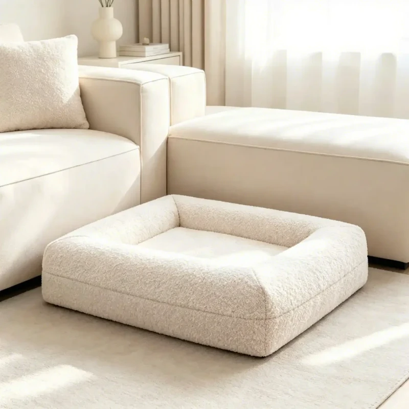 Custom-Orthopedic-Memory-Foam-Dog-Bed-Waterproof-Linen-Removable-Washable-Cover-Neutral-Cream-Luxury-Pet-Furniture