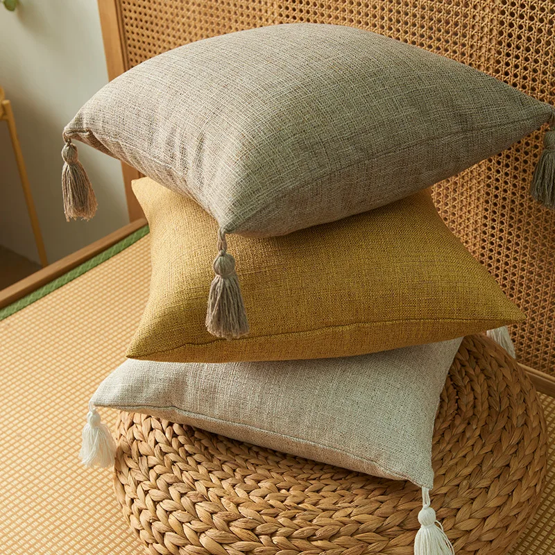 Custom-Pillow-Slip-Comfort-Solid-Color-Tassels-Pillow-Seat-Cushion-Cotton-Linen-Throw-Pillow-Cushion-Case-Cover