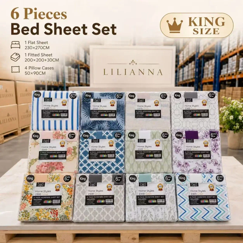 Custom-Printed-6-Piece-Microfiber-Bed-Sheet-Set-Low-MOQ-King-Size-Sheet-Set-OEM-ODM-Supplier