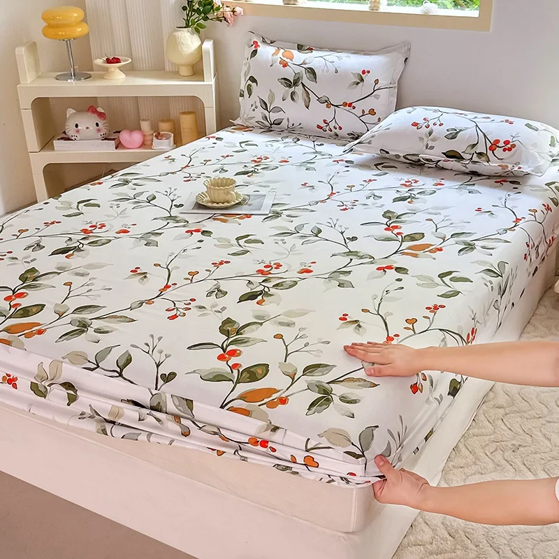 Custom-Printed-Soft-Polyester-Fitted-Bed-Sheet-Non-Slip-Pillowcase-Plain-Style-Mattress-Protector-for-Home-Hospital