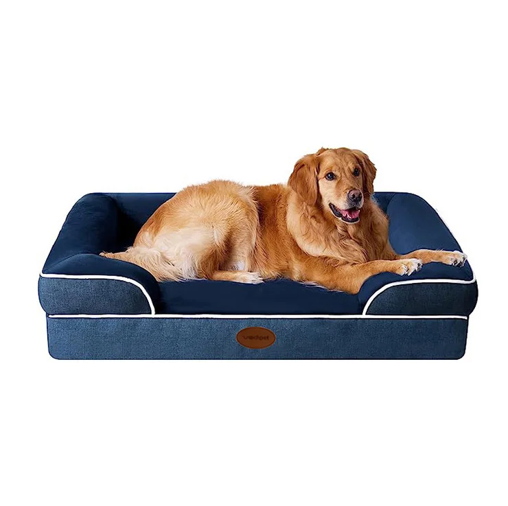 Custom-Printed-logo-Outside-Chew-Proof-Orthopedic-Foam-Dog-Bed-Packable-Durable-Pet-Bed-with-4-Sides-Pillow-for-Travel