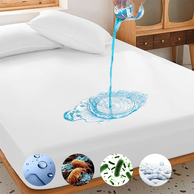 Custom-Protector-De-Colchon-Washable-Noiseless-Anti-slip-Cotton-Terry-Towel-Waterproof-Bed-Mattress-Cover-Protector