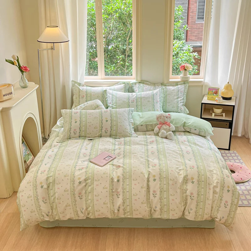 Custom-Queen-Size-Bedding-Set-100-Cotton-Large-Printed-Pattern-Zipper-Bed-Sheets
