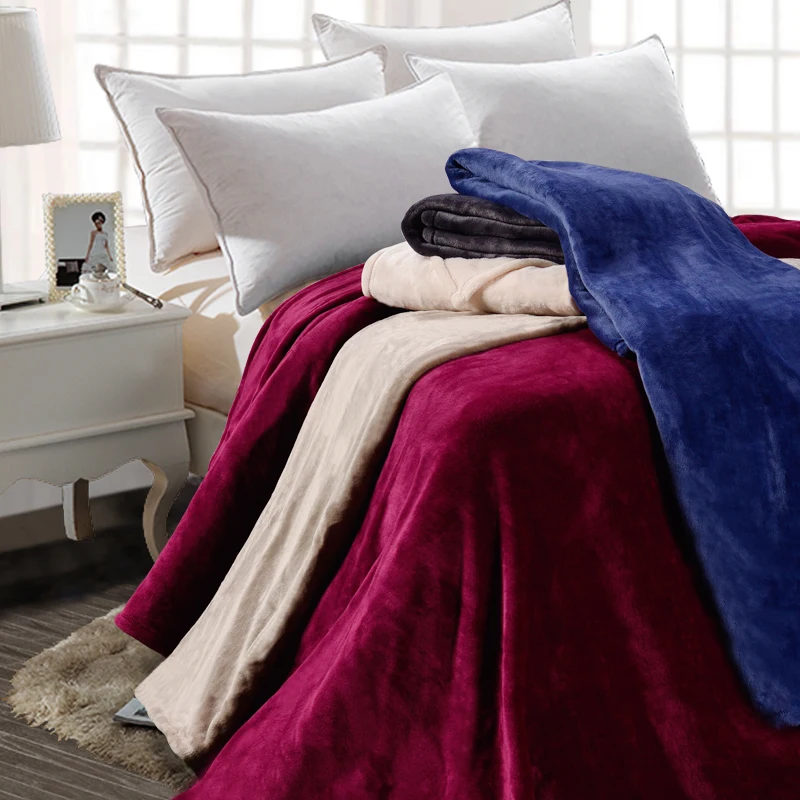 Custom-Size-Blanket-100-Brushed-Polyester-Bed-Blankets-for-Winter-King-Size-Woven-Quilt-Plain-Color