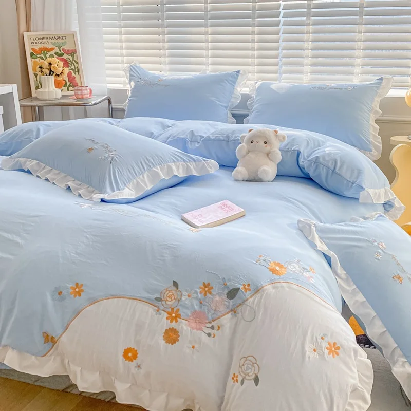 Custom-Size-Thickened-Brushed-Printed-Modern-Plant-Eco-Friendly-Warm-All-Season-4-Piece-Washed-Cotton-Grade-a-Bedding-Set