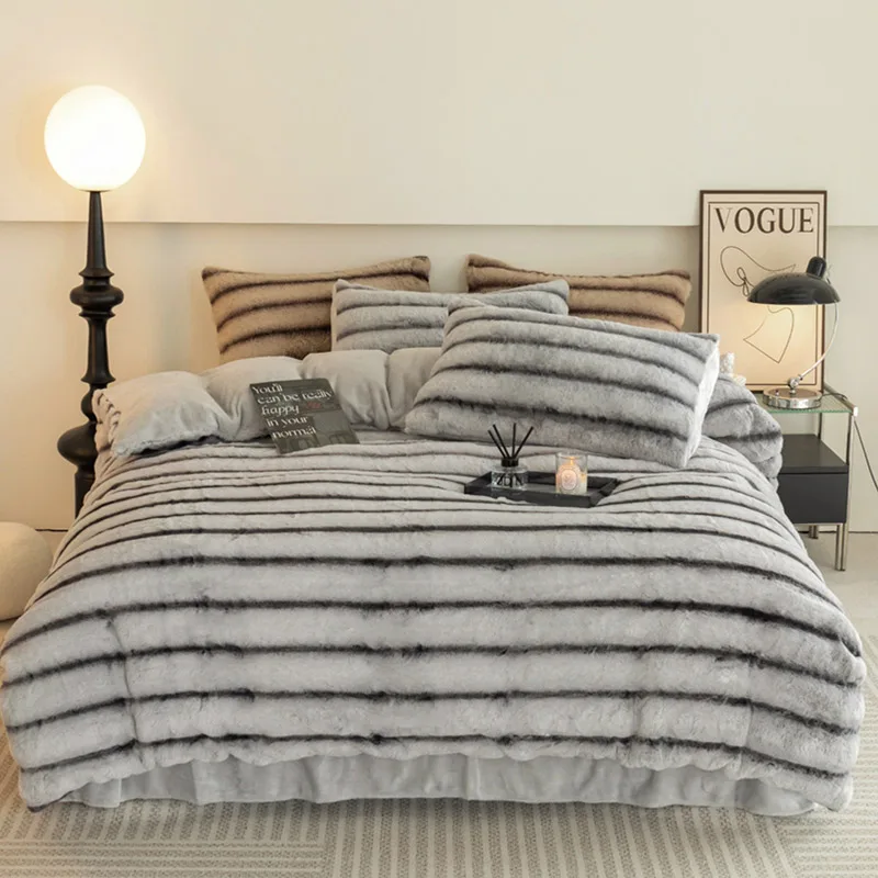 Custom-Stock-4-PCS-Fluffy-Duvet-Cover-Flat-Fitted-Sheet-Pillowcase-Set-Modern-Rabbit-Fur-Bedding-Factory