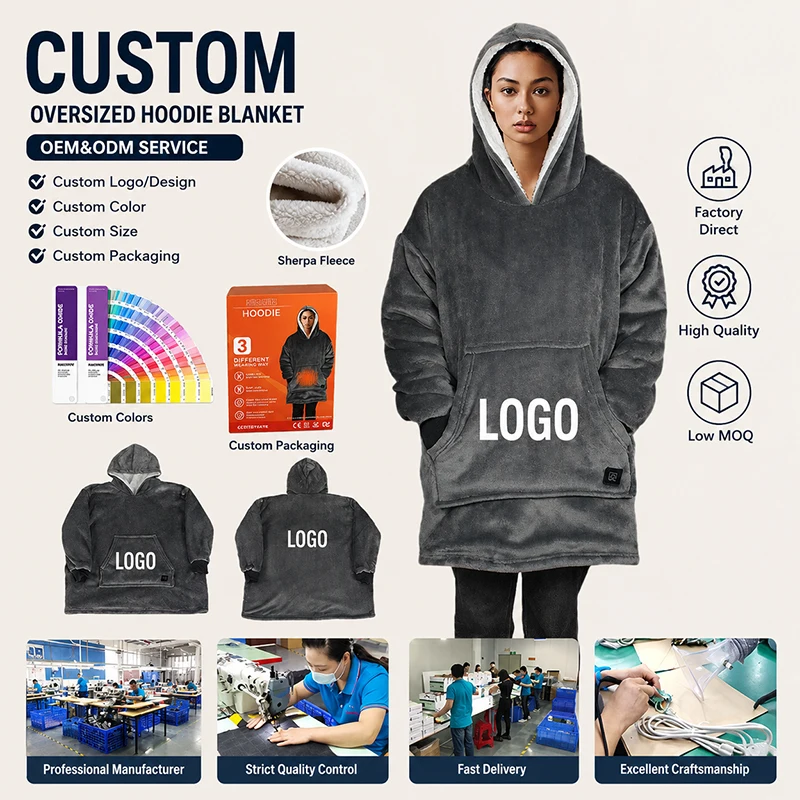 Custom-USB-Heated-Hoodie-Mens-Carbon-Fiber-Rapid-Heating-Wearable-Electric-Blanket-Fleece-Sherpa-Hoodie-Blanket-For-Winter