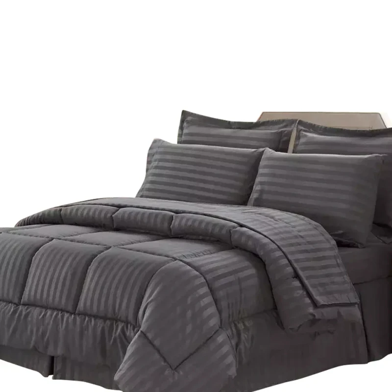 Custom-Warm-and-Comfortable-Home-Collection-4-Pieces-Comforter-Set-Dobby-Stripe-Comforter