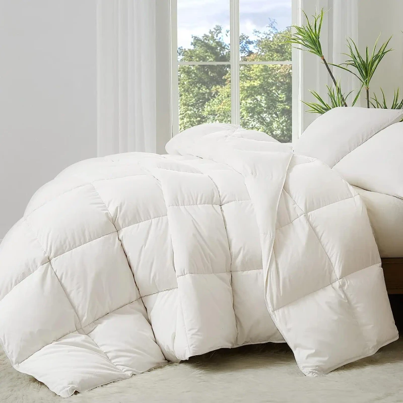 Custom-White-Goose-Down-Filled-Cotton-Quilt-Thickened-Fluffy-Full-Quilt-Plain-for-Winter-Home-Use