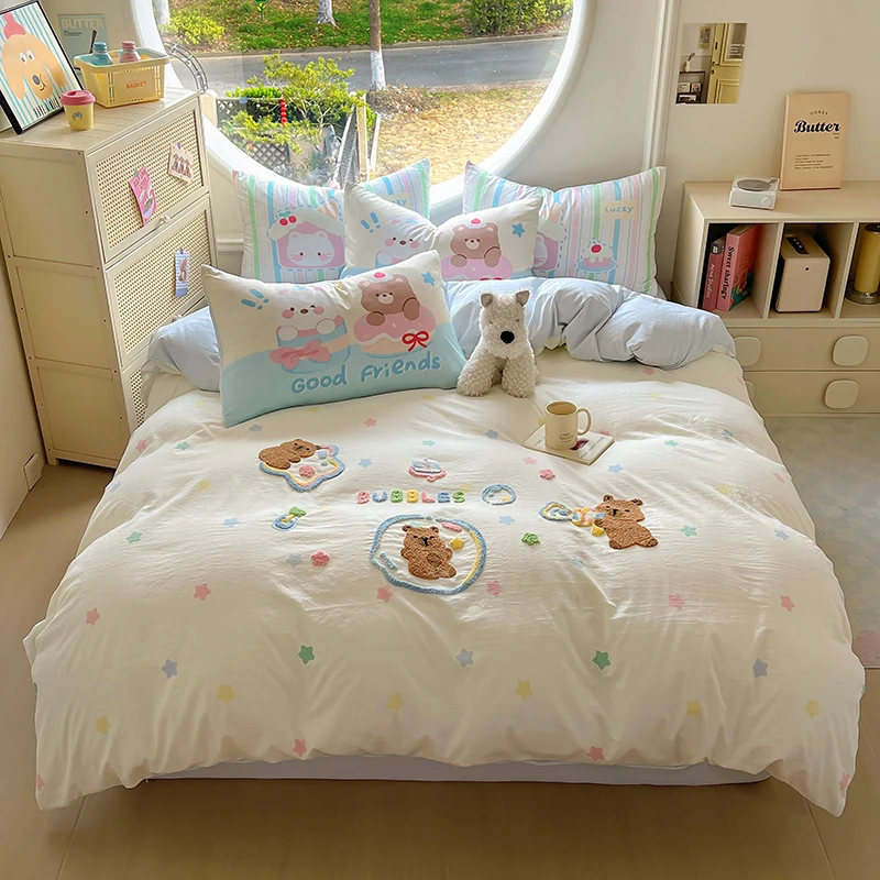 Customised-Kids-Bedding-Set-Cute-Towel-Embroidery-Washed-Cotton-Cartoon-4-Piece-Child-Bed-Sheet-and-Duvet-Cover-Set
