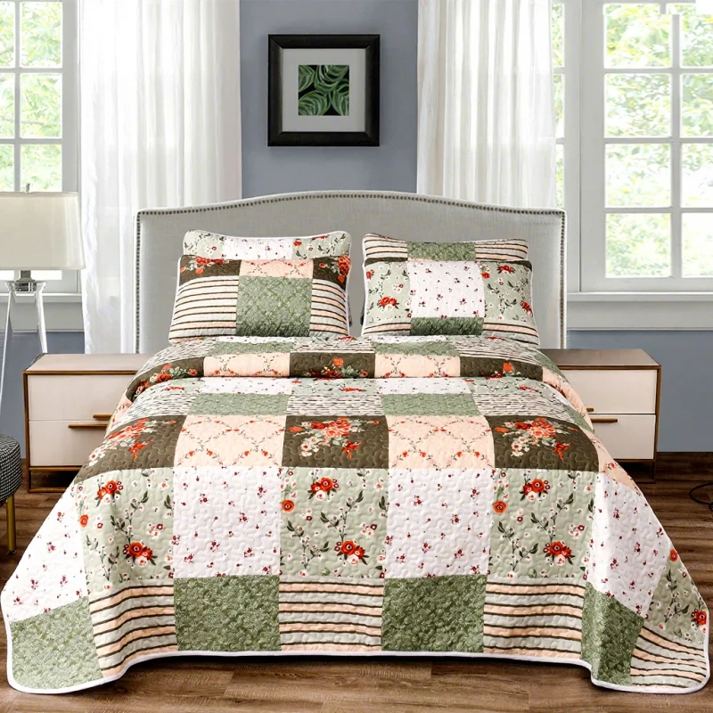 Customizable-3-Piece-Quilts-Bedding-Set-100-Polyester-Microfiber-American-Style-Geometric-Patchwork-Eco-Friendly-200TC-Bed