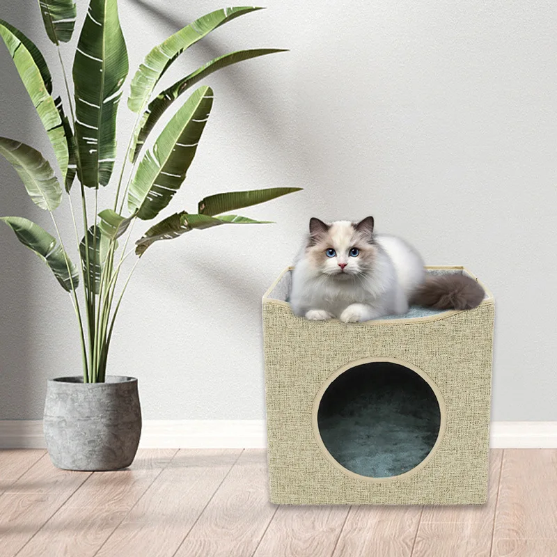 Customizable-Double-Layer-Eco-friendly-Solid-Durable-Breathable-Cat-Nest-Winter-Pet-Supplies-Removable-Washable-Semi-Enclosed