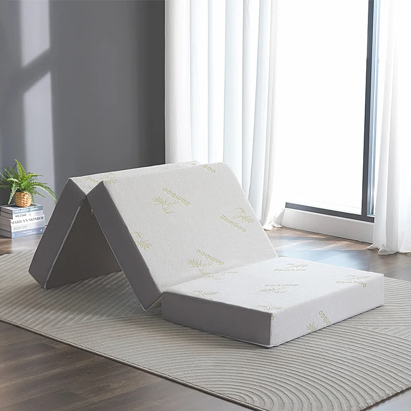Customizable-Foldable-Tri-Fold-Bamboo-Charcoal-Memory-Foam-Mattress-Topper-for-Hotel-or-Bedroom-Use