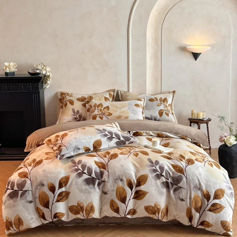 Customizable-Four-Piece-European-Style-Printed-Wedding-Bedding-Set-Botanical-Print-Soft-Comfortable-Polyester-250TC
