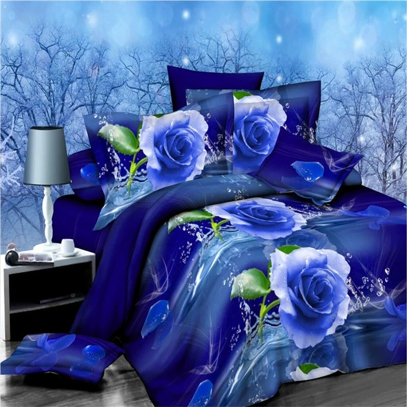 Customized-3D-Digital-Floral-Printed-Bed-Cover-Polyester-Fastness-Brushed-King-4-in-1-Duvet-Bedding-Set